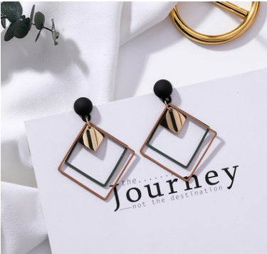 Exaggerated Frosted Square Double Layer Drop Earrings for Women