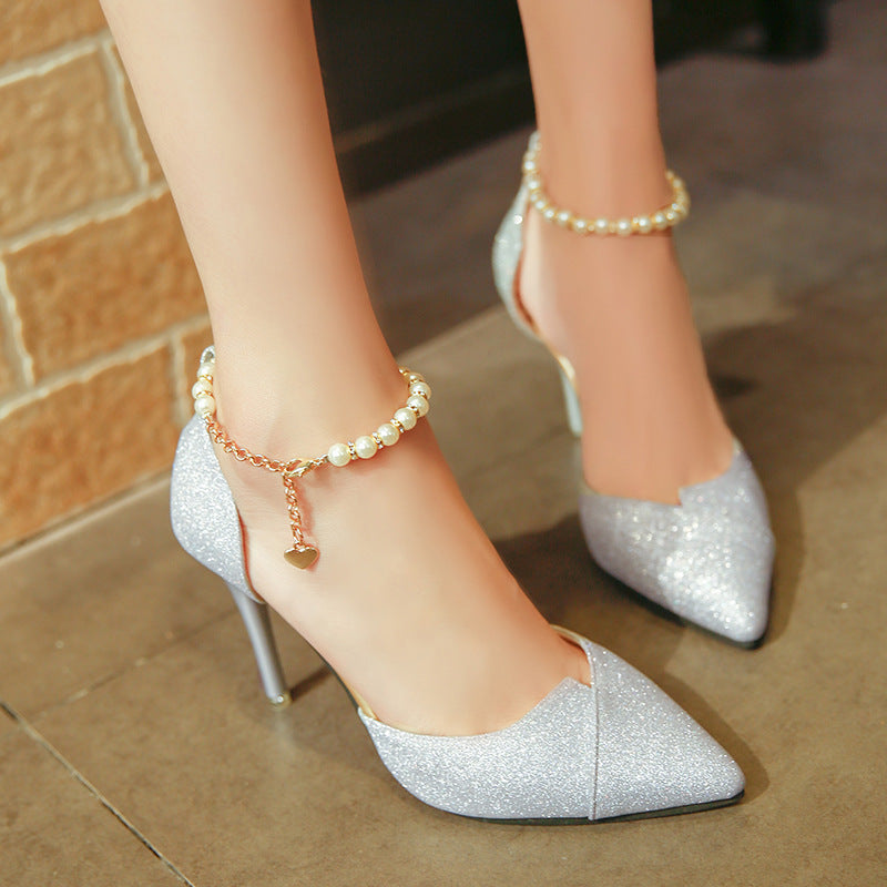 Women’s Pearl Bead Sequined High Heels