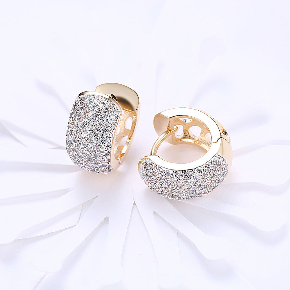 Gold-Color Hoop Earrings with Round Crystal Cubic Zirconia