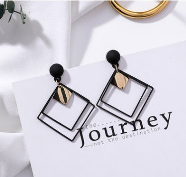 Exaggerated Frosted Square Double Layer Drop Earrings for Women