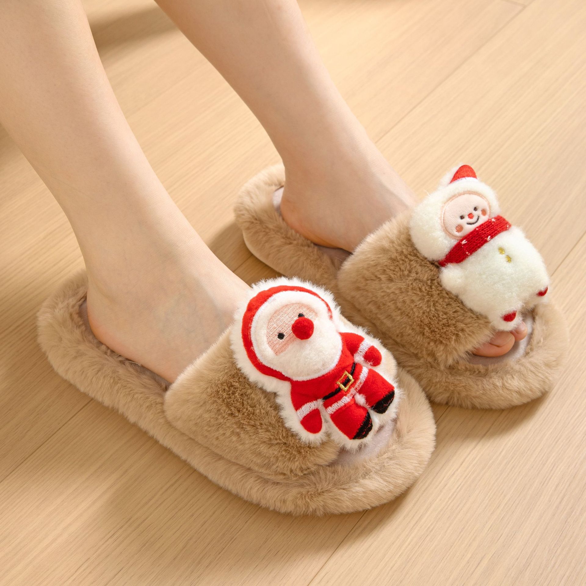 Santa Claus Open-Toe Plush Slippers