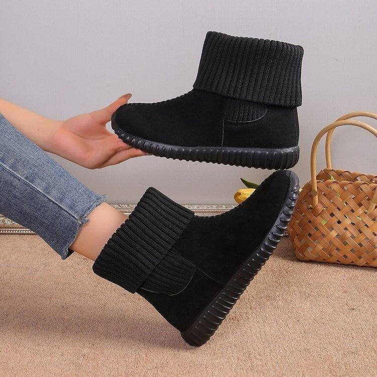 Women’s Flat Ankle Boots with Reversible Knitted Design