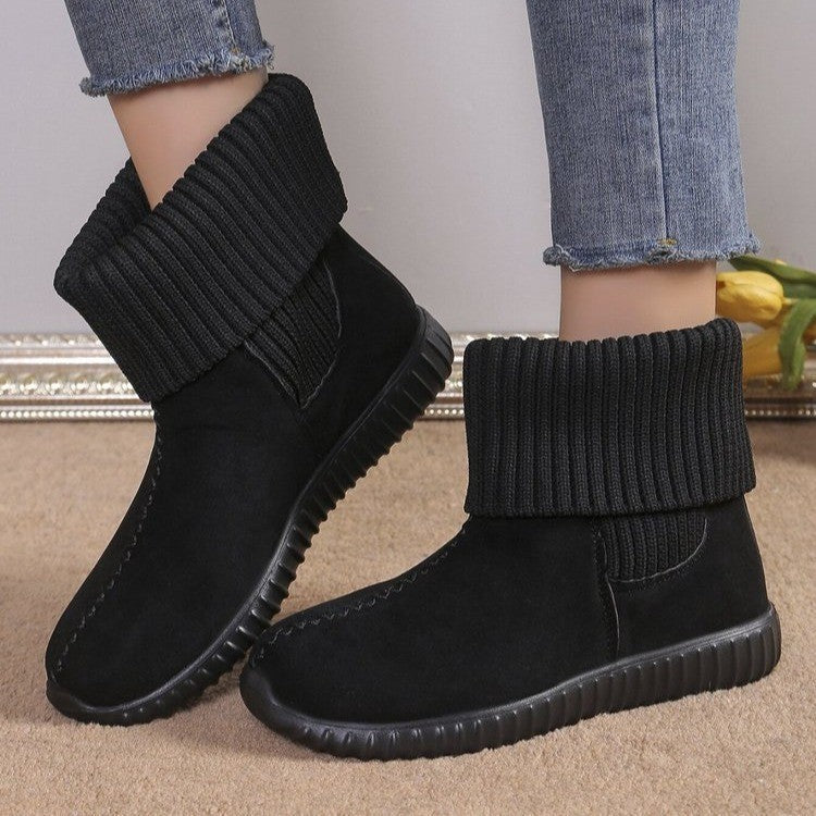 Women’s Flat Ankle Boots with Reversible Knitted Design