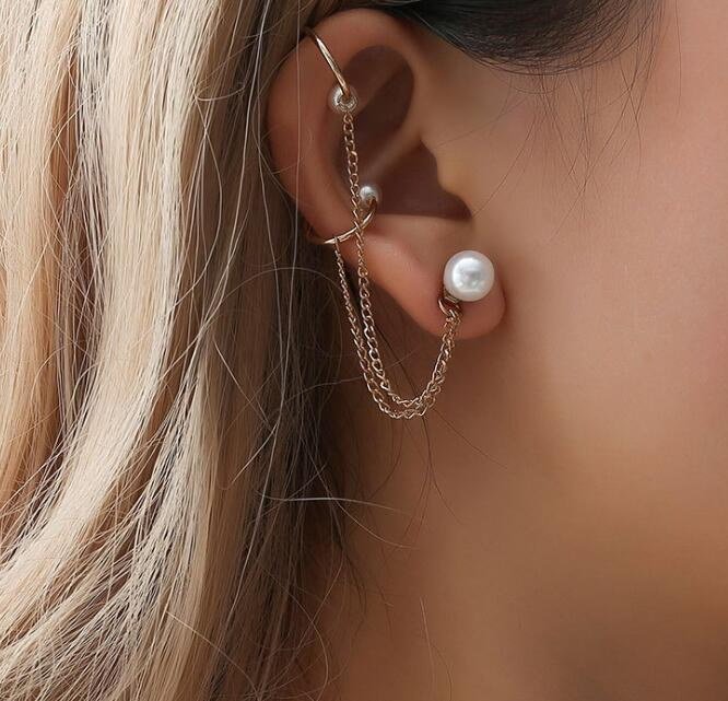 Trendy Imitation Pearl Chain Ear Clip