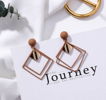 Exaggerated Frosted Square Double Layer Drop Earrings for Women