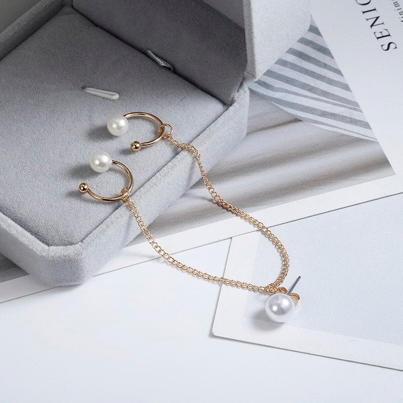 Trendy Imitation Pearl Chain Ear Clip