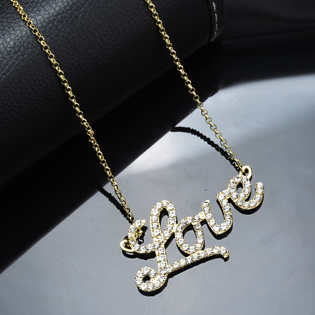 Full Diamond Letter Crystal Necklace for Women