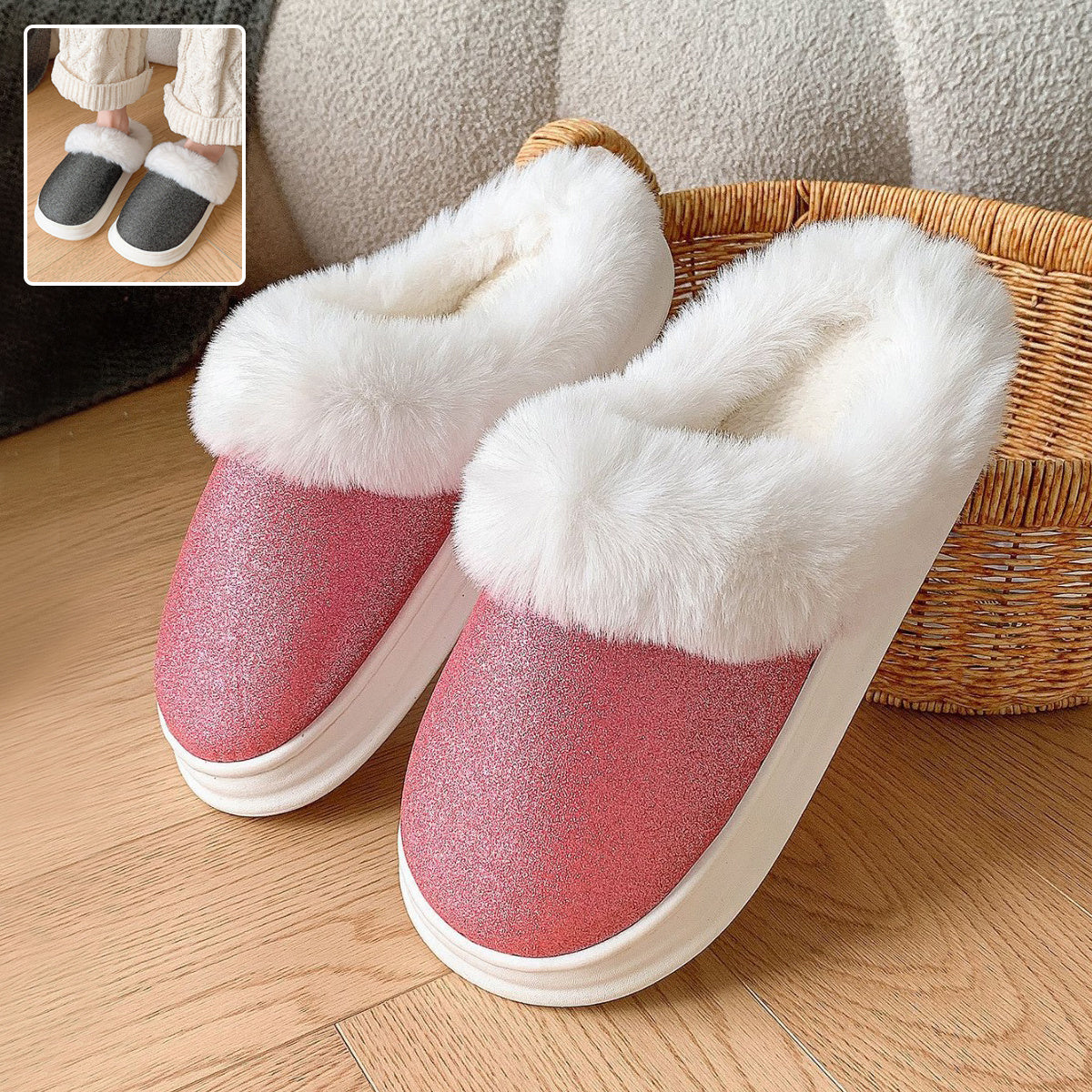 Frosted Sequined Plush Slippers