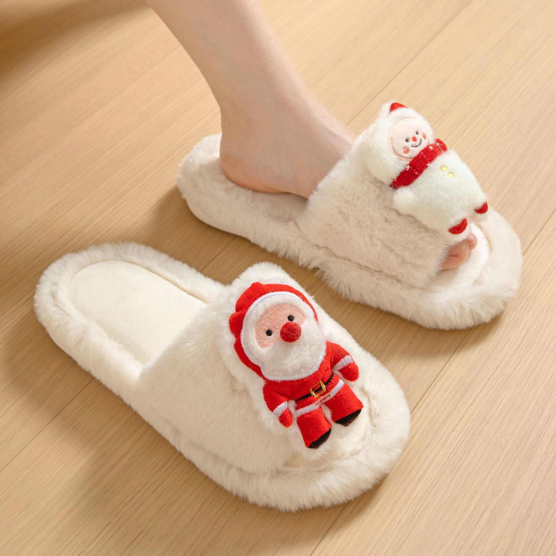 Santa Claus Open-Toe Plush Slippers