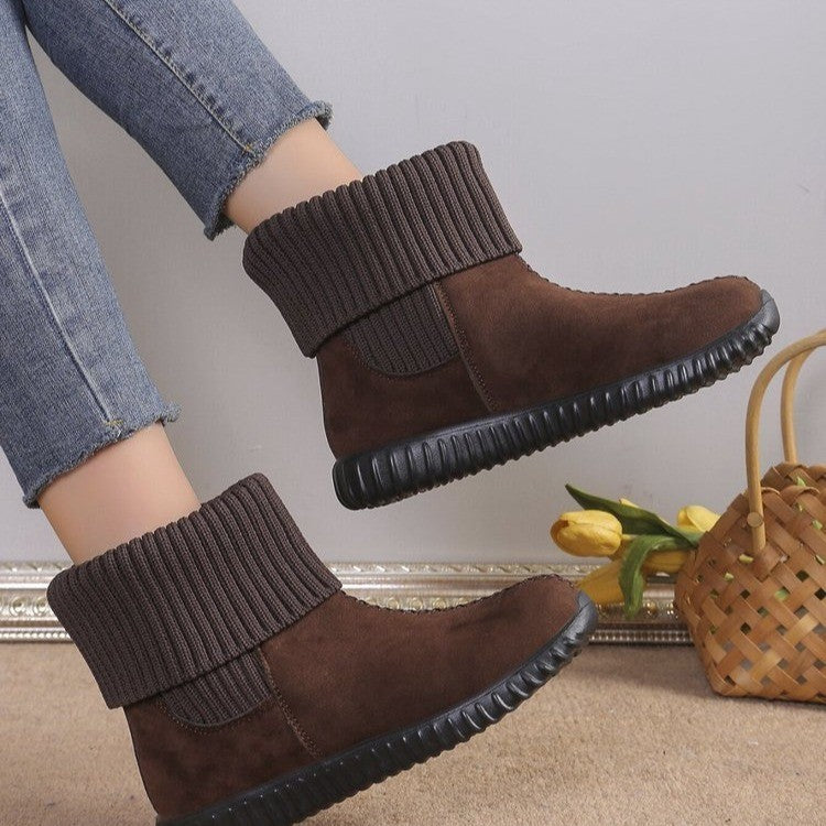 Women’s Flat Ankle Boots with Reversible Knitted Design