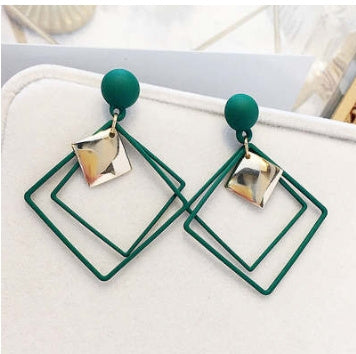 Exaggerated Frosted Square Double Layer Drop Earrings for Women