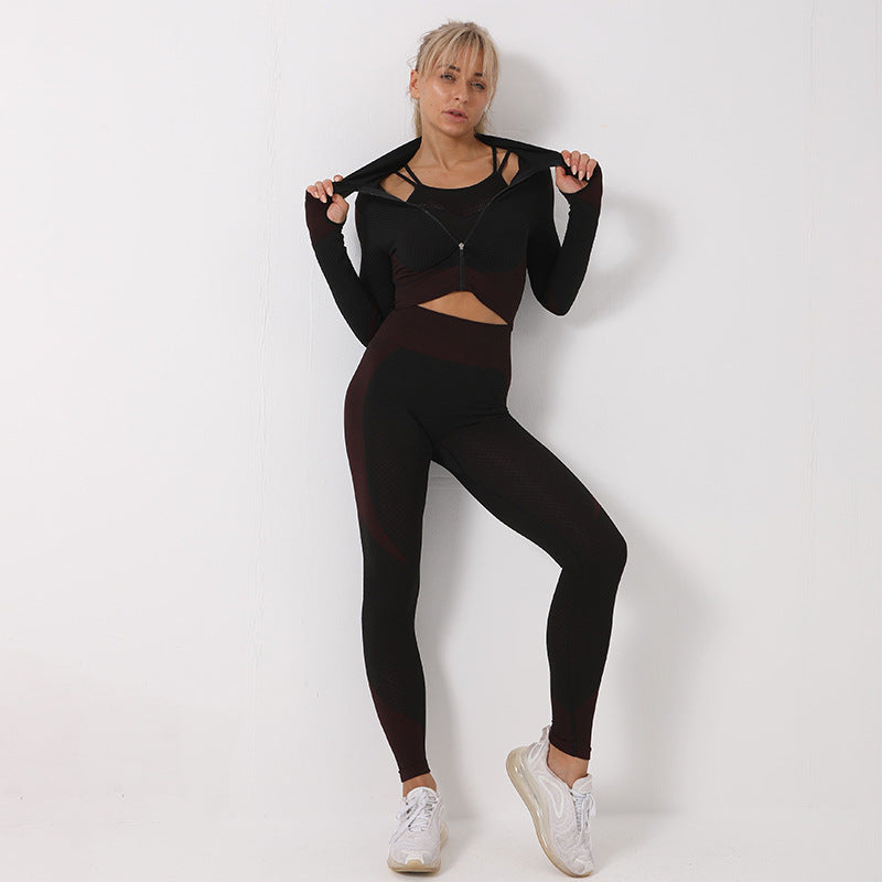 3-Piece Seamless Yoga Set - Women’s Gym Outfit