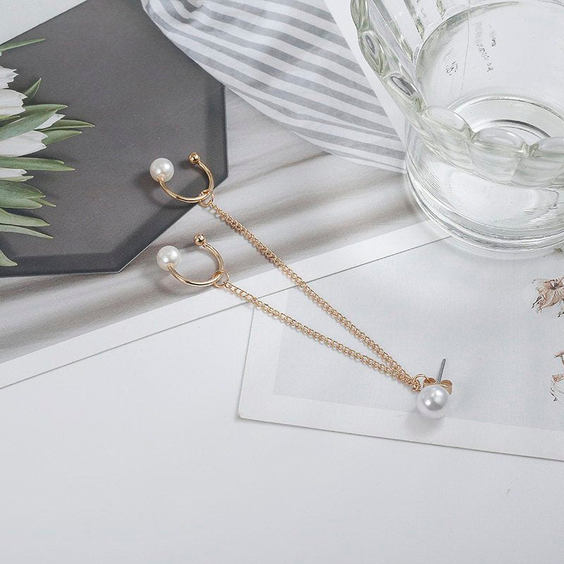 Trendy Imitation Pearl Chain Ear Clip