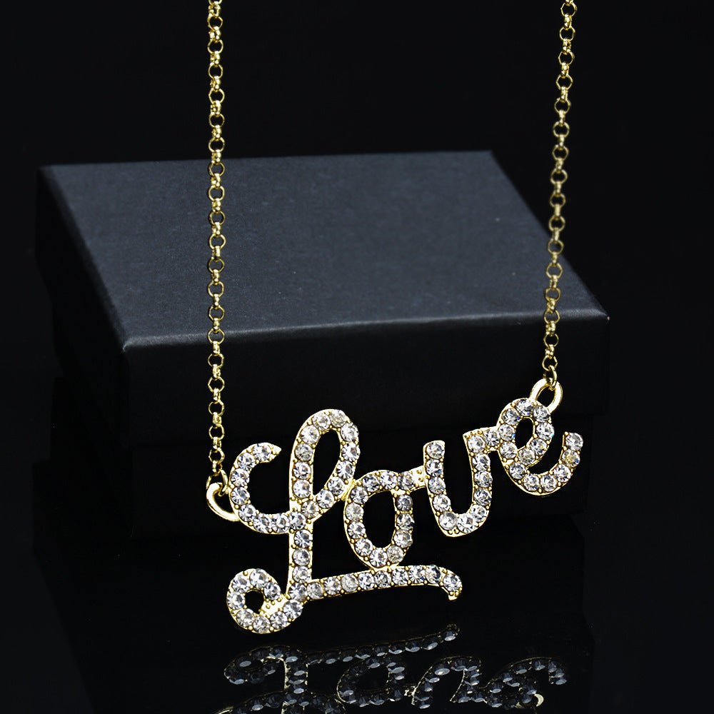 Full Diamond Letter Crystal Necklace for Women