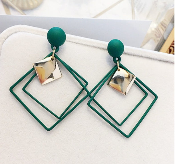 Exaggerated Frosted Square Double Layer Drop Earrings for Women