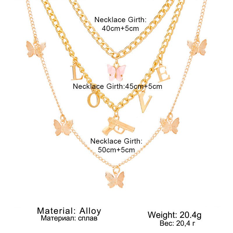 Women’s Multilayer Butterfly Pendant Necklace Set