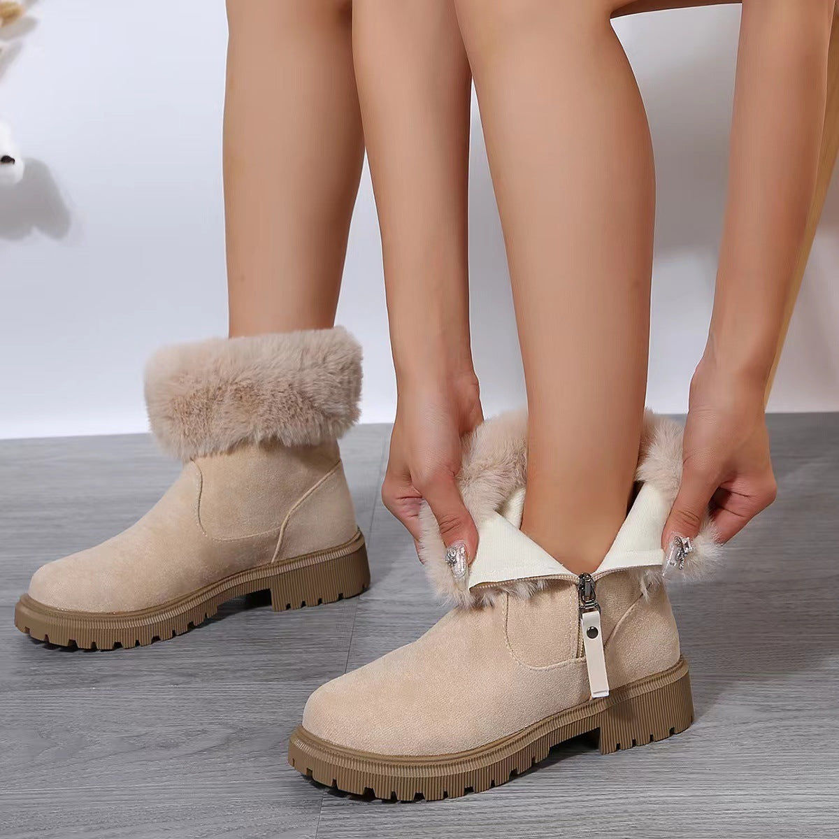 Women’s Side-Zipper Plush Snow Boots